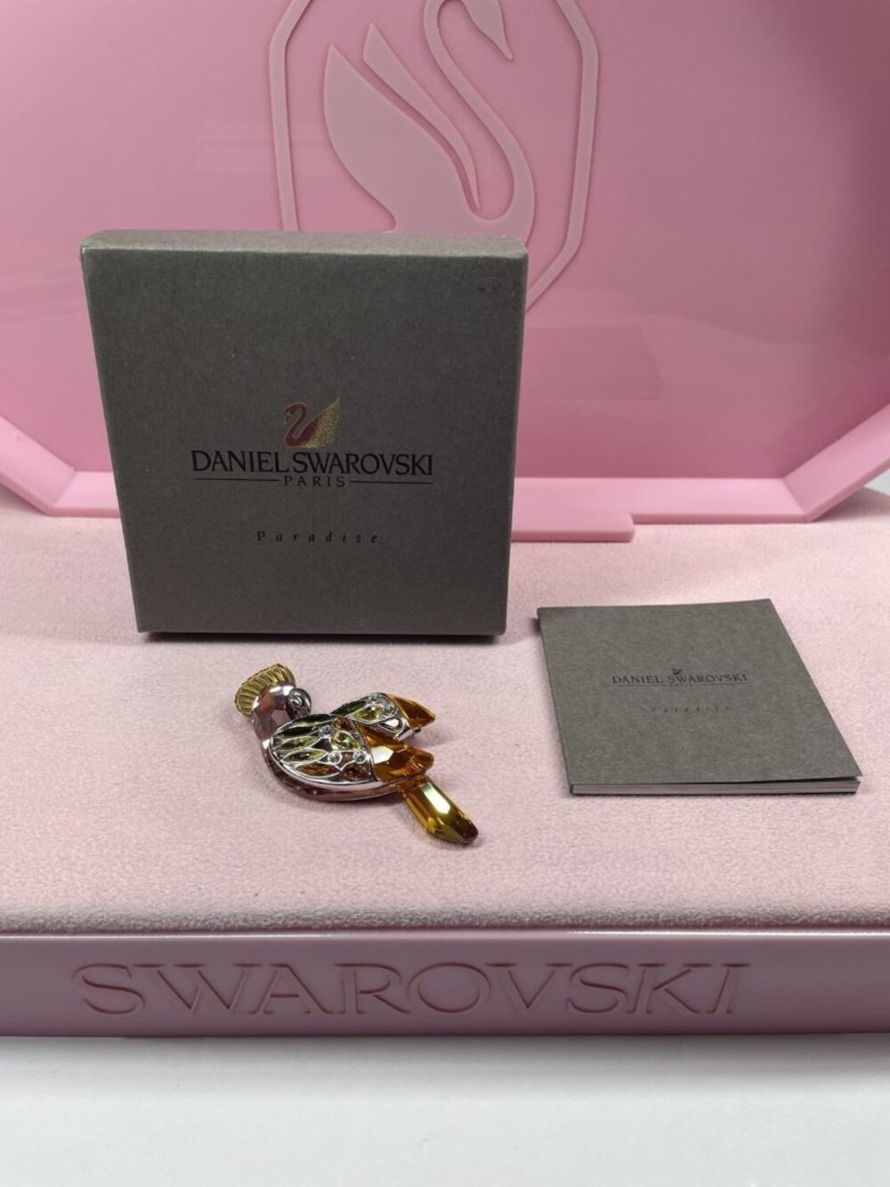 MIB Swarovski Crystal Paradise Bird Brooch Figurine Baimuru Pink Orange 274471